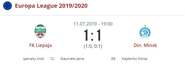 Лиепая - Динамо Минск