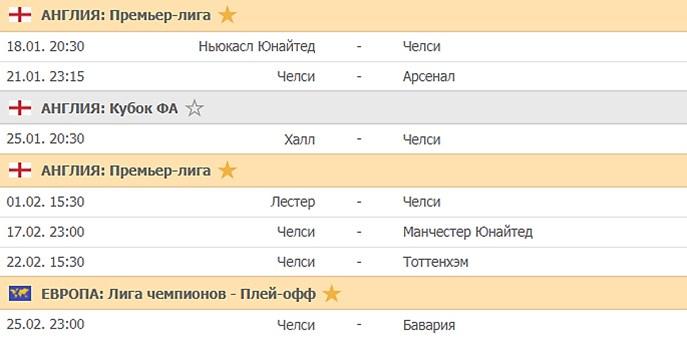 календарь Челси