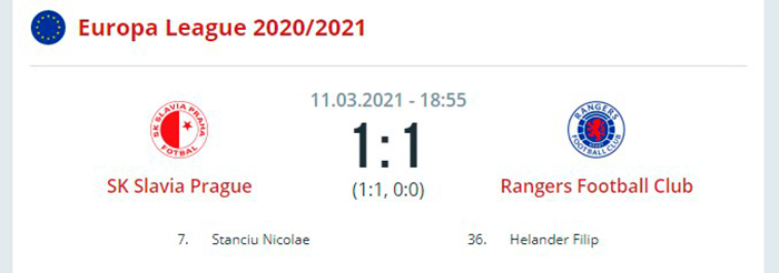 Славия Прага — Рейнджерс