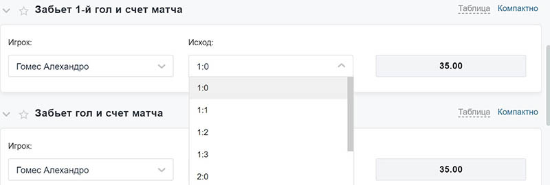 Пари на игроков, которые забьют