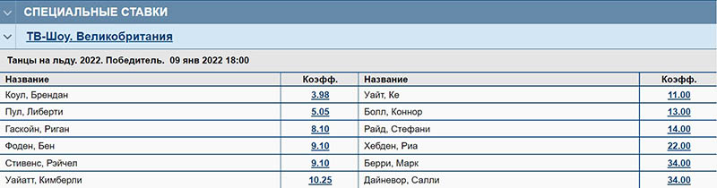 Специальные ставки