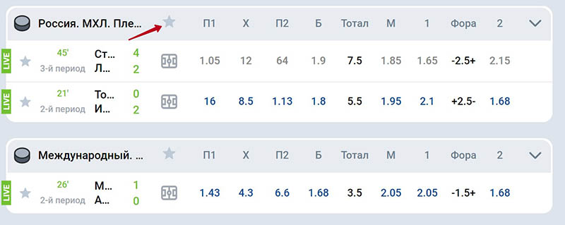 Раздел «Избранное»