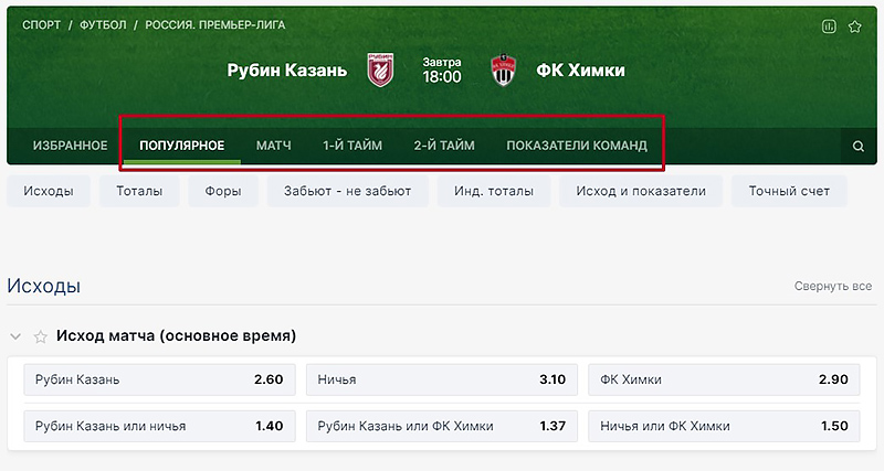 Сортировка рынков